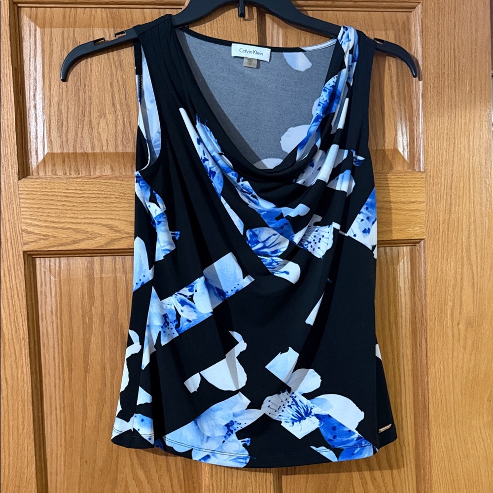 Calvin Klein Black and Blue Abstract Blouse